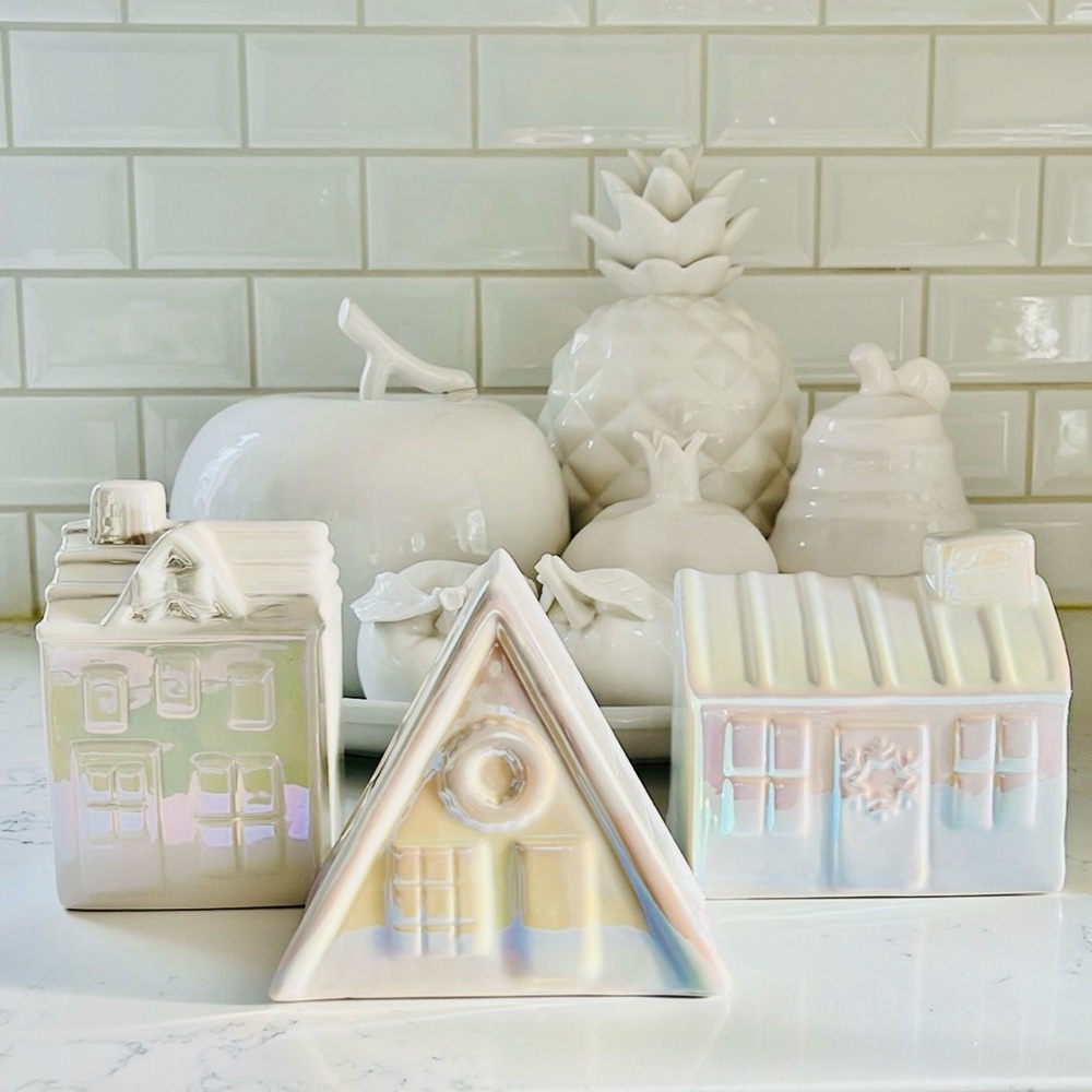 Target Bulleye’s Iridescent White Ceramic Houses
